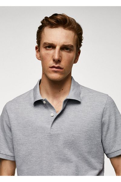 MANGO Men's Polo Neck Light Gray T-shirt -57810776