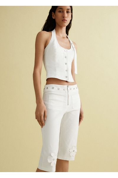 MANGO Off-White Women's Trousers 77050634