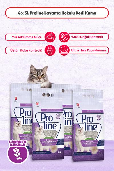 Proline Proline Ince Taneli Lavanta Kokulu 5 Lt Kedi Kumu X 4 Adet