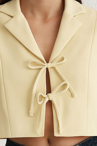 Trendyol Collection Yellow Lacing Detail Lined Crop Woven Blouse Blazer Jacket Twoss25Bc00025