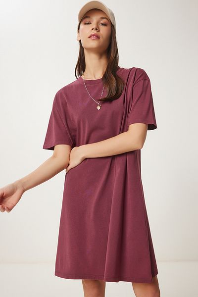 Happiness İstanbul Burgunderrotes Basic-Strickkleid mit Fade-Effekt für Damen BF00102