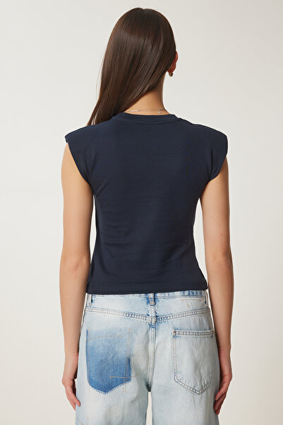 Happiness İstanbul Γυναικεία μπλούζα με μπλε ναυτικό ασύμμετρη πλεκτή μπλούζα CR00480