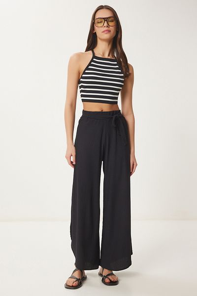 Happiness İstanbul Schwarze Ayrobin Shalwar-Hose mit seitlichem Schlitz für Damen ZV00284