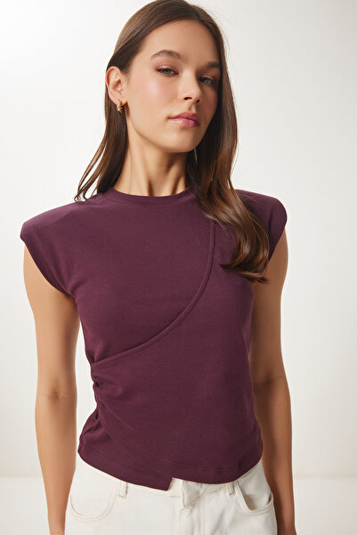 Happiness İstanbul Γυναικεία Ασύμμετρη Πλεκτή Μπλούζα με δαμάσκηνο CR00480