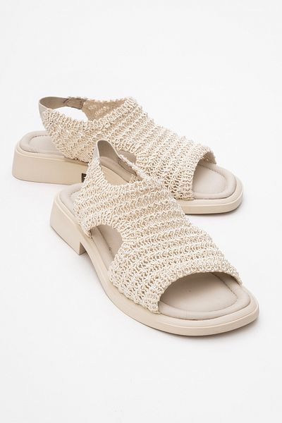 LuviShoes Dámské sandály z pravé kůže Béžová barva WEAVE