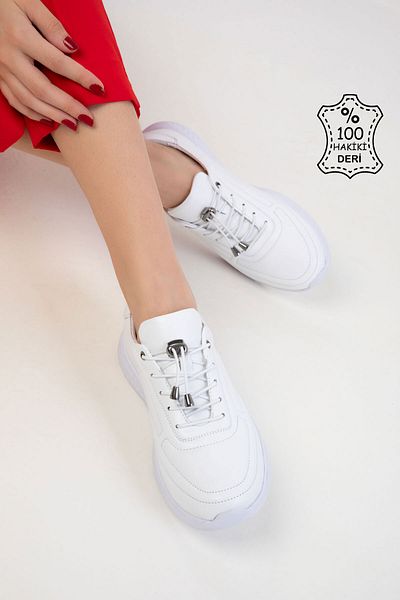 SOHO White Genuine Leather Women's Sneaker 20550