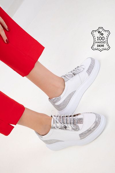 SOHO White Genuine Leather Women's Sneaker 20548