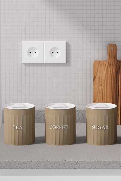 hemlife 3-Piece Metal Storage Box with Metal Lid Tea Coffee Sugar Jar Storage Container Coffee/White