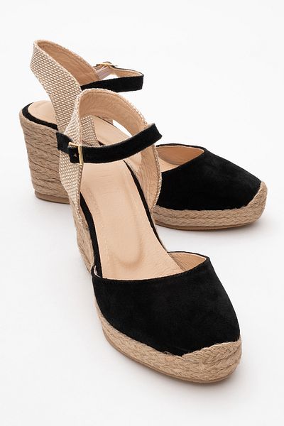 LuviShoes Sandale de damă din piele intoarsa neagra SİNTA - Toc pane