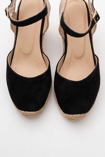 LuviShoes Sandale de damă din piele intoarsa neagra SİNTA - Toc pane