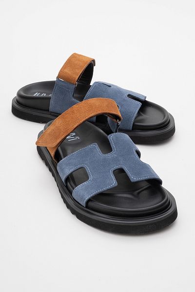 LuviShoes شبشب نسائي من الجلد الطبيعي MORTE باللون الأزرق الداكن من جلد الغزال