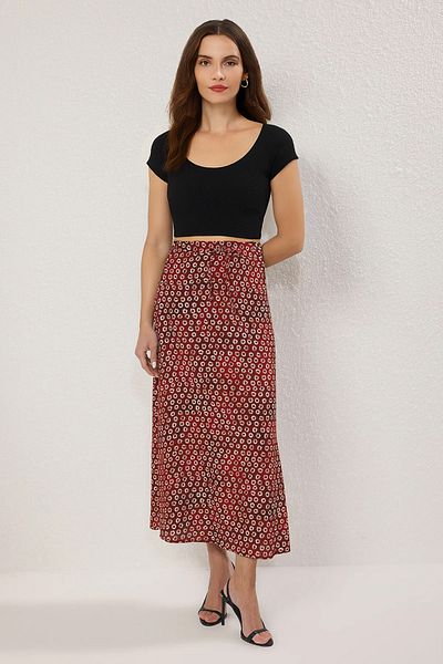 Trendyol Collection Burgunderroter, gemusterter, marokkanischer, gewebter langer Rock TWOSS25ET00182