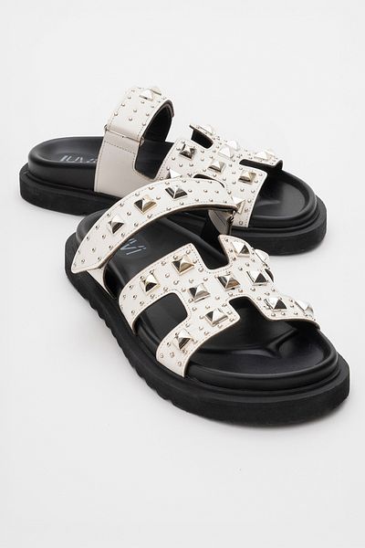 LuviShoes VOYAGE White Silver Studded Women's Slippers