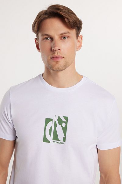 Tudors Ανδρικό T-shirt Slim Fit Slim Fit 100% βαμβακερό τυπωμένο λευκό μπλουζάκι με λαιμόκοψη