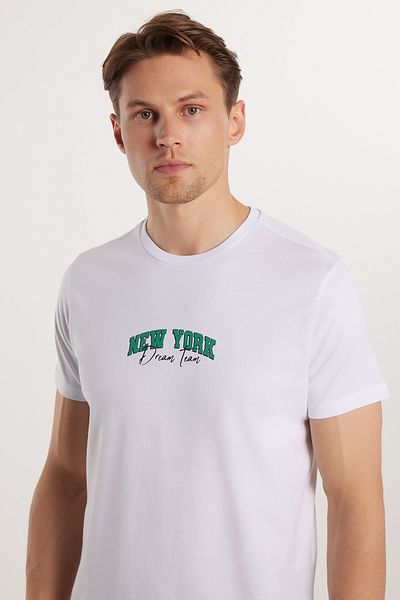 Tudors Ανδρικό T-shirt Slim Fit Slim Fit 100% βαμβακερό τυπωμένο λευκό μπλουζάκι με λαιμόκοψη