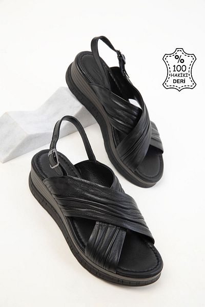SOHO Black Genuine Leather Women's Sandals 20540