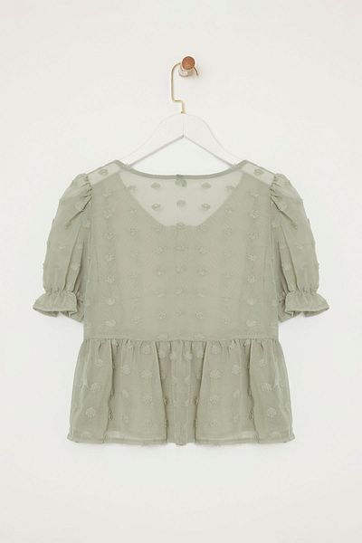 Edit by Trendyol Green Buttoned Unlined Woven Textured Chiffon Blouse Shirt Tedss25Bz00004