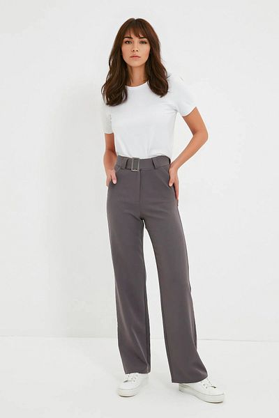 Trendyol Collection Antracit öves egyenes/egyenes vágású szőtt szövet nadrág TWOSS21PL0104