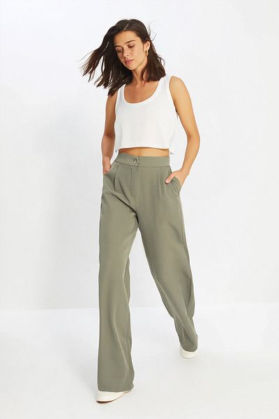 Trendyol Collection Khaki-gewebte Hose mit weitem Bein – TWOAW22PL0139