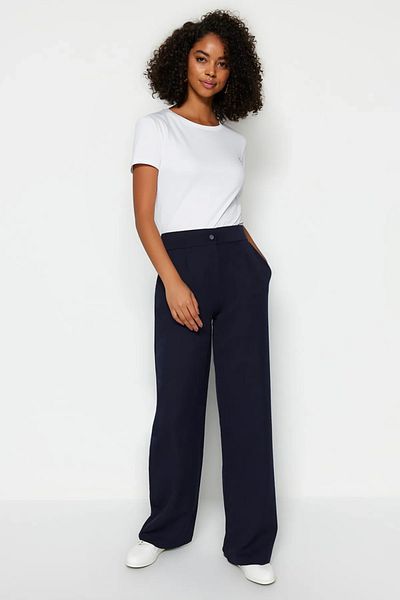 Trendyol Collection Sötétkék széles szárú szőtt nadrág - TWOAW22PL0139