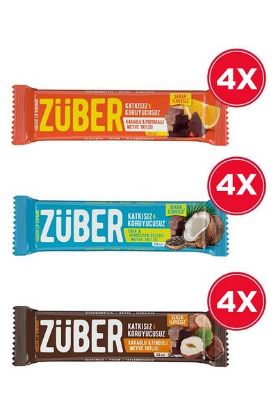 Züber Pack of 3 Kinds of Fruit Bars 40g X 12 Units (Chia, Nut and Orange)