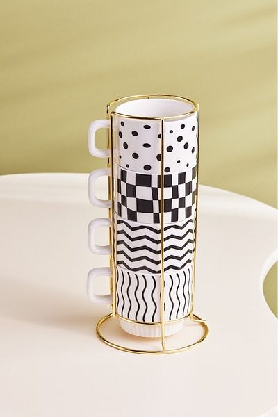Karaca Molly 4-Piece Mug/Teacup with Stand 380 ml