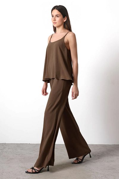 Trendyol Collection Barna pántos szőtt blúz szőtt alsó-felső öltöny TWOSS25AU00043