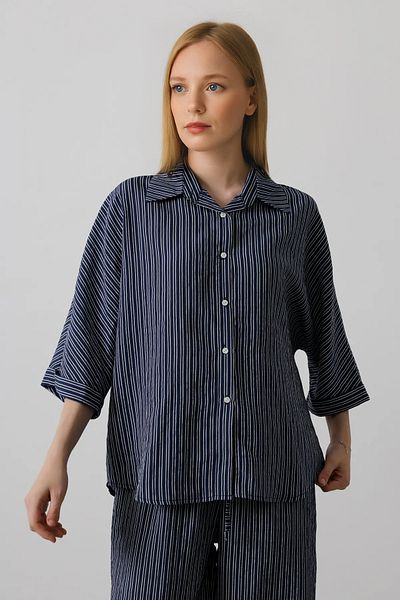 Trendyol Collection Темно-синій брючний рукав оверсайз в смужку Gomlek TWOSS25GO00062