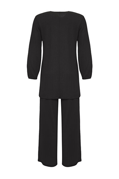 Edit by Trendyol Μαύρο τυλιγμένο πλεκτό κάτω-πάνω κοστούμι TEDSS25US00000