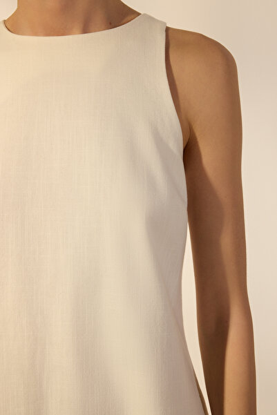 Trendyol Collection White Linen Blended Straight Cut Mini Woven Dress Twoss25El00649