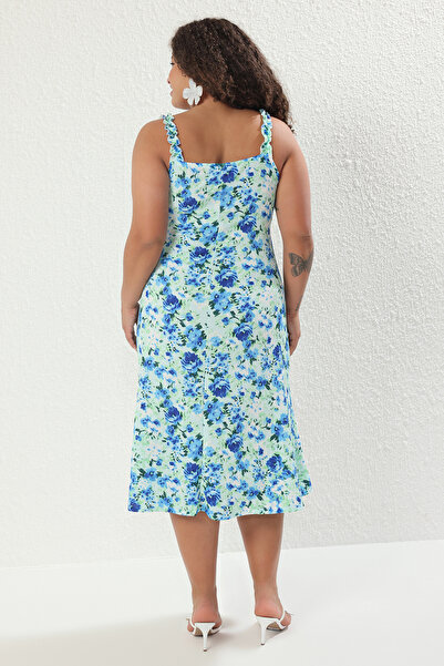 Trendyol Curve Modré zabalené pletené šaty nadmernej veľkosti