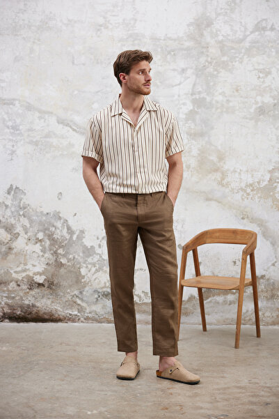 Trendyol Collection Сорочка з льняної суміші з драпіруванням на плечах в стилі оверсайз TMNSS25GO00060