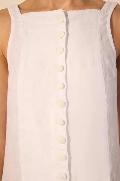 Trendyol Collection Rochie mini albă 100% in, cu detaliu cu nasturi TWOSS25EL00617