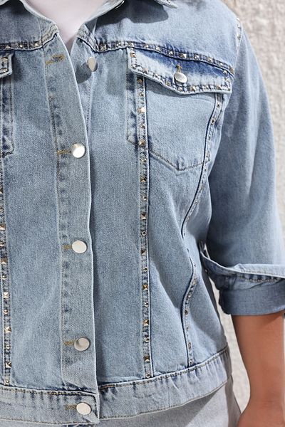 Trendyol Curve Blue Trock Oversized Denim Jacket Tbbss25Ag00002