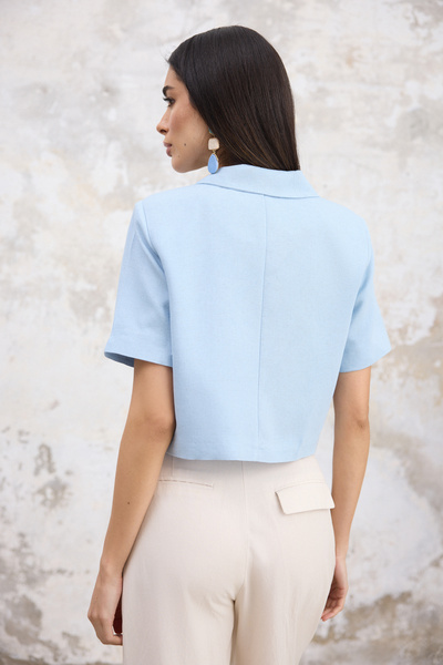 Trendyol Collection Μπλε λινό κοντομάνικο μπουφάν μπλούζα με λεπτομέρεια TWOSS25BC00027