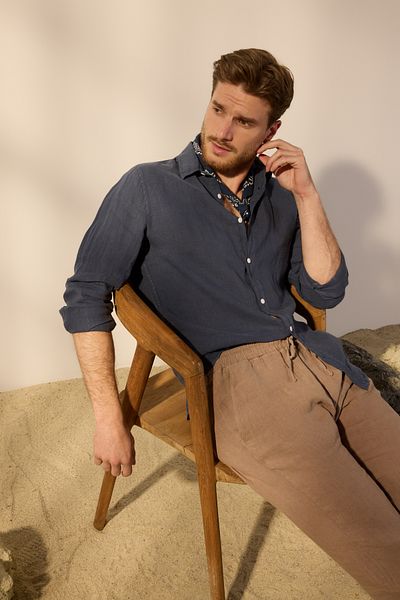 Trendyol Collection Λινό πουκάμισο Navy Blue Limited Edition Reguler Fit TMNSS24GO00058