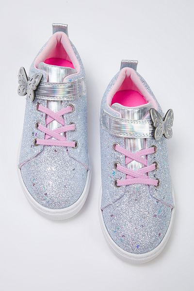 TRENDYOL SHOES Graue Schmetterlings-Glitzer-Sportschuhe für Mädchen TAKSS25SN00051