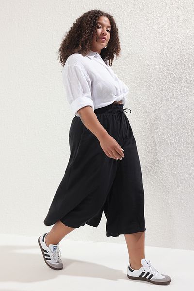 Trendyol Curve Black Summer Wide Leg Woven Large Size Pants Tbbss25Ar00048