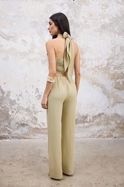 Trendyol Collection Light Khaki Linen Content Woven Blouse Pants Bottom-Top Suit Twoss25Au00108