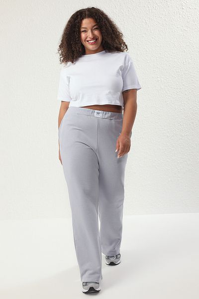 Trendyol Curve Gray Wide Leg High Waist Label Large Size Tracksuit Clothing