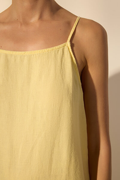 Trendyol Collection Yellow 100% Linen Stitching Detailed Maxi Dress Twoss25El00638