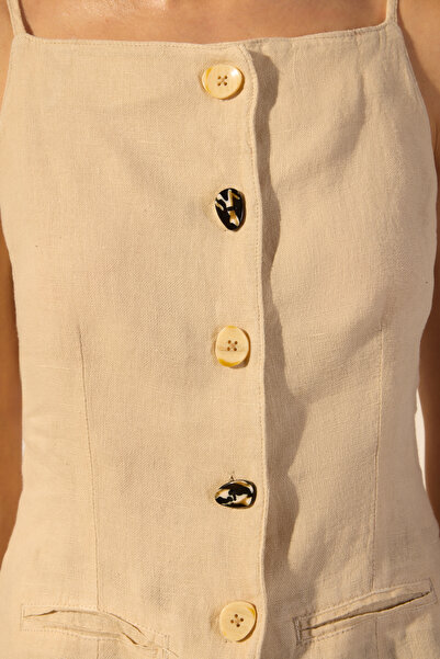 Trendyol Collection Бежевий приталений жилет з льону 100 на ґудзиках TWOSS25YE00099