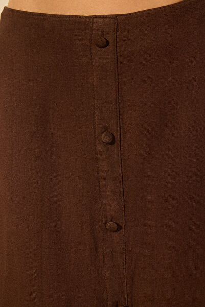 Trendyol Collection Brown 100% Linen Button Detailed Midi Skirt Twoss25Et00144