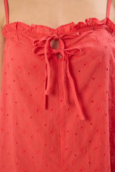 Trendyol Collection 100% Cotton Red Floral Woven Nightgown with Frills and Bow Thmss25Gc00018