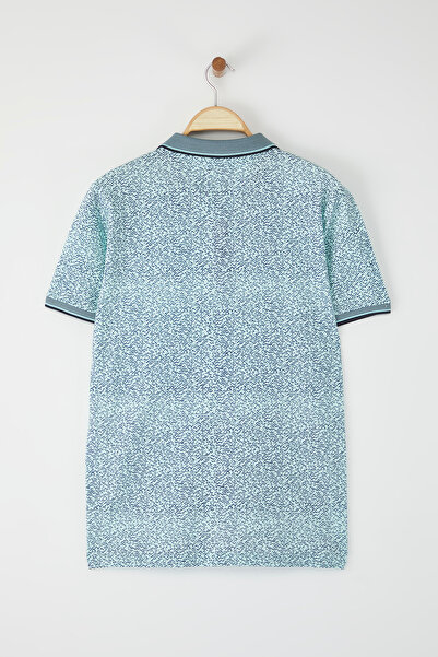 Edit by Trendyol Mint Men's Regular/Normal Cut Patterned Polo Neck T-Shirt
