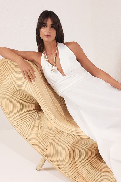 Trendyol Collection Weißes gewebtes Midi-Strandkleid mit Neckholder aus 100 % Baumwolle TBESS25EL00129