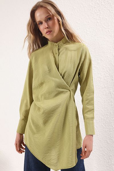 Trendyol Modest Khaki Lilyum Snap Detailed Woven Shirt TCTSS25TG00020