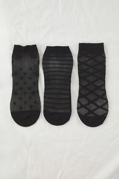 Trendyol Collection 3 пакета черни жакардови чорапи на точки и райе THMSS25CO00011