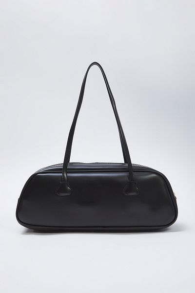 TRENDYOL SHOES Geantă neagră de umăr mini bowling pentru femei, cu fermoar și mâner de prindere TAKSS25OC00023