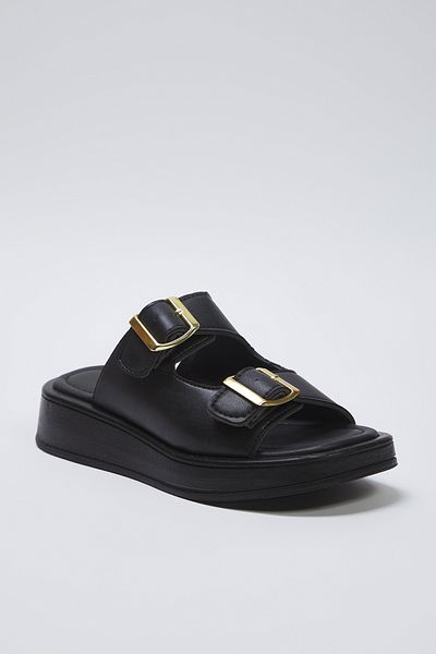 TRENDYOL SHOES Fekete dupla szalagos csat részletes vastag talpú női papucs TAKSS25TE00044